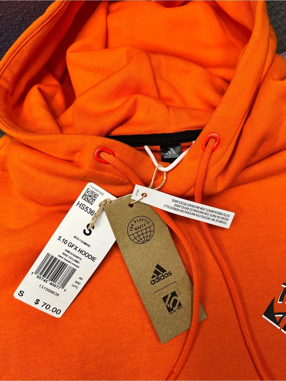 adidas Orange Pullover Hoodie with Geometric Chest Patch